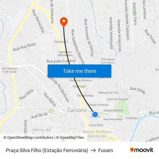 Praça Silva Filho (Estação Ferroviária) to Fusam map