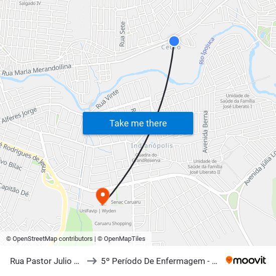 Rua Pastor Julio Leitao, 502 to 5º Período De Enfermagem - UNIFAVIP I Devry map