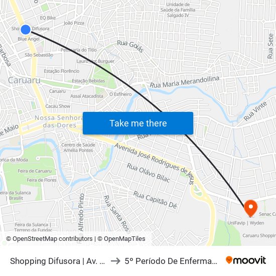 Shopping Difusora | Av. Agamenon Magalhães to 5º Período De Enfermagem - UNIFAVIP I Devry map