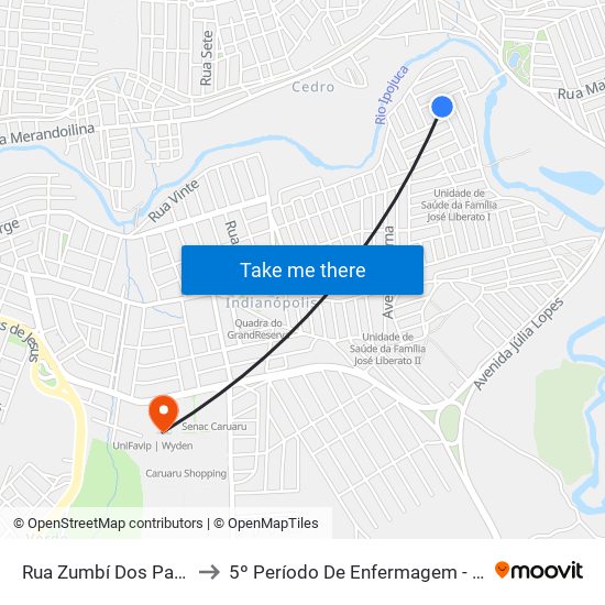 Rua Zumbí Dos Palmares, 163 to 5º Período De Enfermagem - UNIFAVIP I Devry map