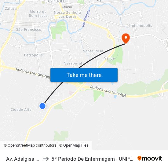 Av. Adalgisa Nunes to 5º Período De Enfermagem - UNIFAVIP I Devry map