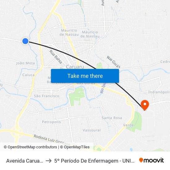 Avenida Caruaru 160 to 5º Período De Enfermagem - UNIFAVIP I Devry map