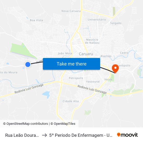 Rua Leão Dourado, 2950 to 5º Período De Enfermagem - UNIFAVIP I Devry map