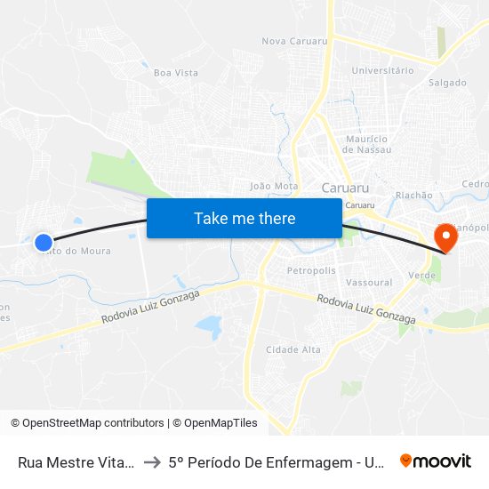 Rua Mestre Vitalino, 214 to 5º Período De Enfermagem - UNIFAVIP I Devry map