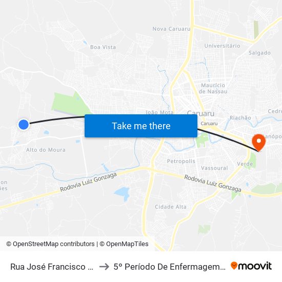 Rua José Francisco De Moura, 196 to 5º Período De Enfermagem - UNIFAVIP I Devry map