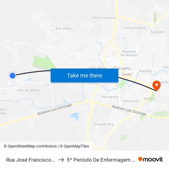 Rua José Francisco De Moura, 99 to 5º Período De Enfermagem - UNIFAVIP I Devry map