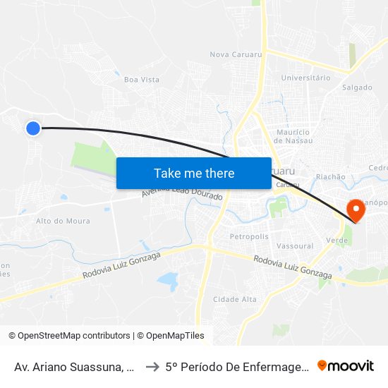 Av. Ariano Suassuna, Caruaru - Pe, Brasil to 5º Período De Enfermagem - UNIFAVIP I Devry map