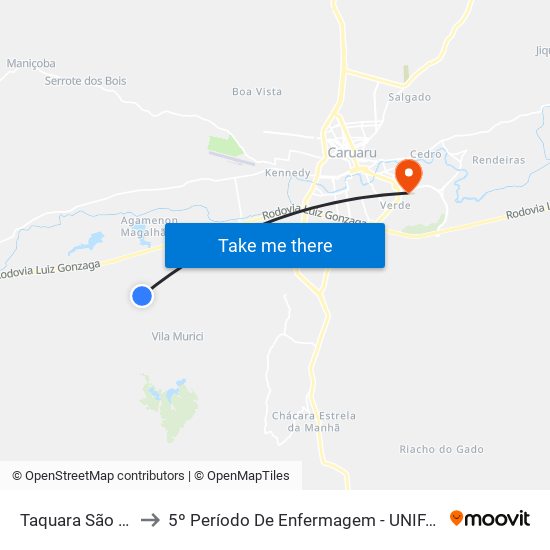 Taquara São Pedro to 5º Período De Enfermagem - UNIFAVIP I Devry map