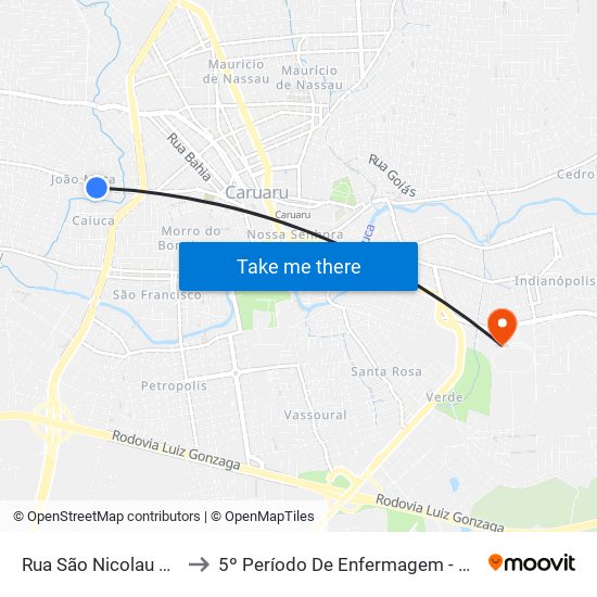 Rua São Nicolau De Mira, 95 to 5º Período De Enfermagem - UNIFAVIP I Devry map