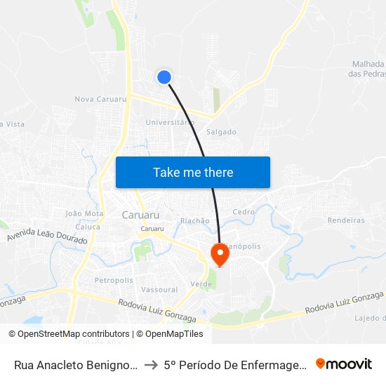 Rua Anacleto Benigno De Menezes, 180 to 5º Período De Enfermagem - UNIFAVIP I Devry map