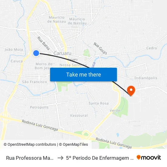 Rua Professora Maria Emília, 408 to 5º Período De Enfermagem - UNIFAVIP I Devry map