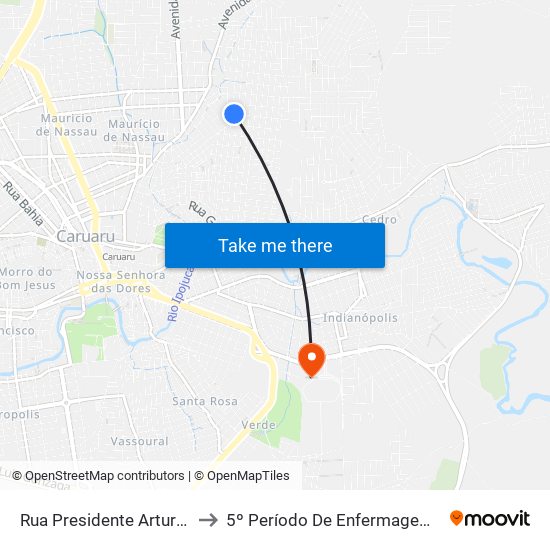 Rua Presidente Artur Bernardes, 110 to 5º Período De Enfermagem - UNIFAVIP I Devry map