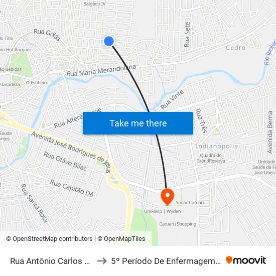 Rua Antônio Carlos De Morais, 331 to 5º Período De Enfermagem - UNIFAVIP I Devry map