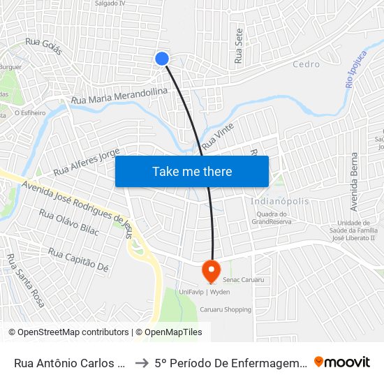 Rua Antônio Carlos De Morais, 457 to 5º Período De Enfermagem - UNIFAVIP I Devry map