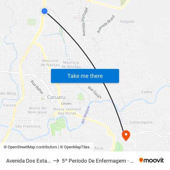 Avenida Dos Estados, 1192 to 5º Período De Enfermagem - UNIFAVIP I Devry map