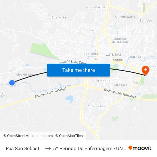 Rua Sao Sebastiao, 340 to 5º Período De Enfermagem - UNIFAVIP I Devry map