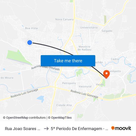 Rua Joao Soares De Lira, 167 to 5º Período De Enfermagem - UNIFAVIP I Devry map