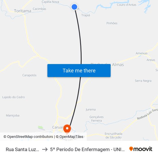 Rua Santa Luzia, 113 to 5º Período De Enfermagem - UNIFAVIP I Devry map