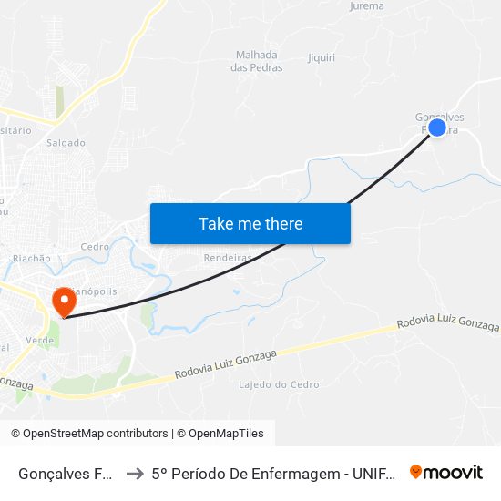 Gonçalves Ferreira to 5º Período De Enfermagem - UNIFAVIP I Devry map