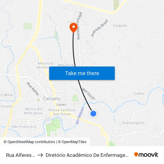 Rua Alferes Jorge, 405 to Diretório Acadêmico De Enfermagem Irmã Ruth - Faculdade ASCES map