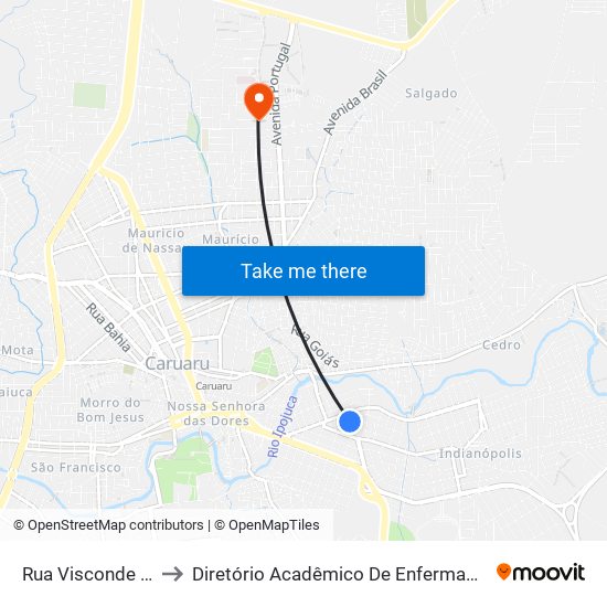 Rua Visconde De Uruguai, 120 to Diretório Acadêmico De Enfermagem Irmã Ruth - Faculdade ASCES map