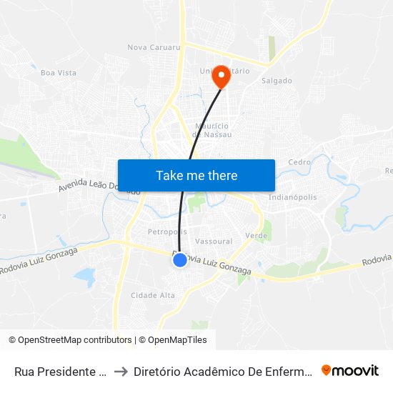 Rua Presidente Castelo Branco, 60 to Diretório Acadêmico De Enfermagem Irmã Ruth - Faculdade ASCES map