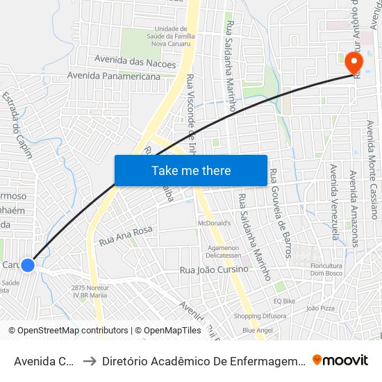 Avenida Caruaru 160 to Diretório Acadêmico De Enfermagem Irmã Ruth - Faculdade ASCES map