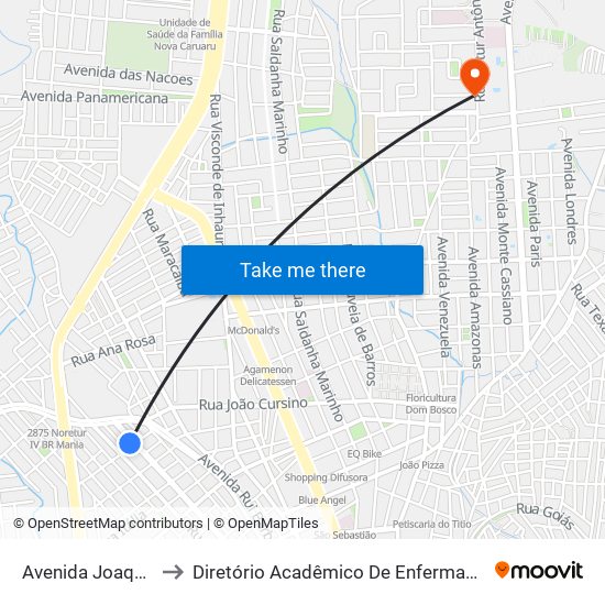 Avenida Joaquim Nabuco 729 to Diretório Acadêmico De Enfermagem Irmã Ruth - Faculdade ASCES map