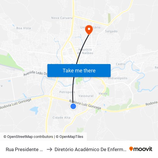 Rua Presidente Castelo Branco, 77b to Diretório Acadêmico De Enfermagem Irmã Ruth - Faculdade ASCES map