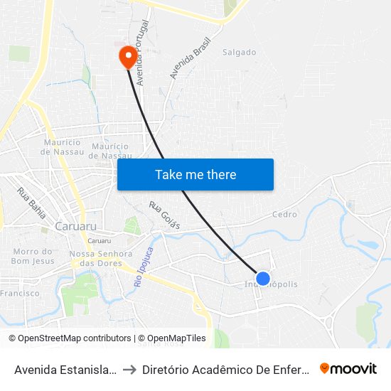 Av. Estanislau Cordeiro De Melo, 65 to Diretório Acadêmico De Enfermagem Irmã Ruth - Faculdade ASCES map