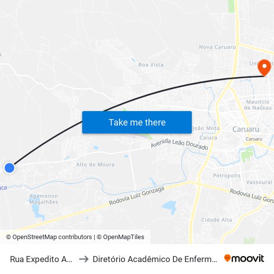 Rua Expedito Antonio Silva, 13600 to Diretório Acadêmico De Enfermagem Irmã Ruth - Faculdade ASCES map