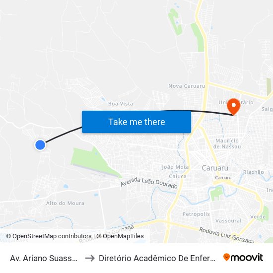 Av. Ariano Suassuna, Caruaru - Pe, Brasil to Diretório Acadêmico De Enfermagem Irmã Ruth - Faculdade ASCES map