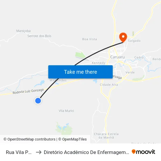 Rua Vila Pelada, 5000 to Diretório Acadêmico De Enfermagem Irmã Ruth - Faculdade ASCES map