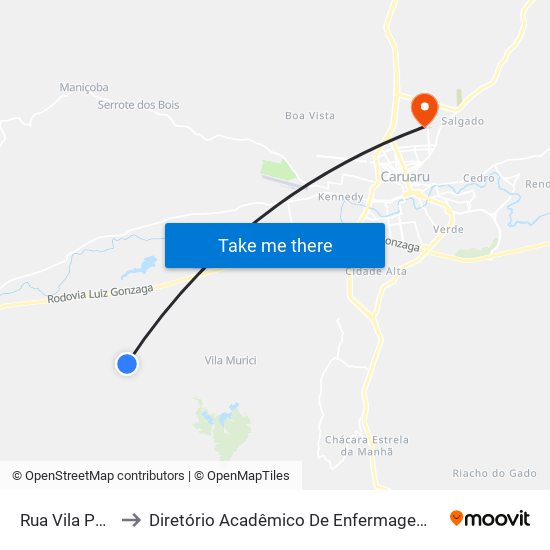 Rua Vila Pelada, 5000 to Diretório Acadêmico De Enfermagem Irmã Ruth - Faculdade ASCES map