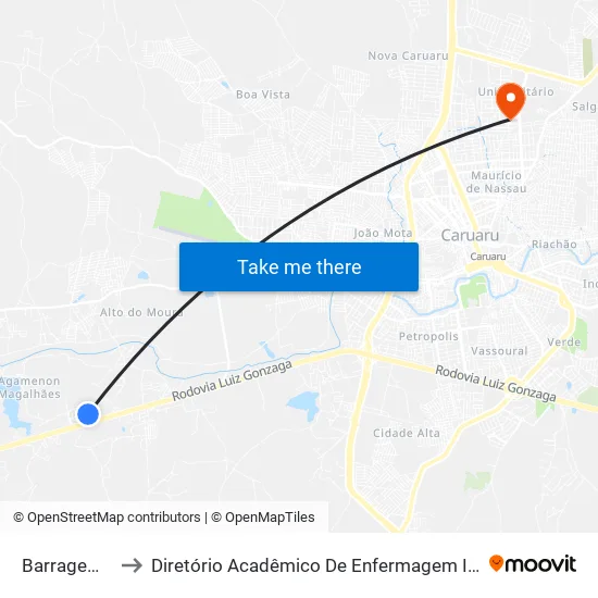 Barragem Taquara to Diretório Acadêmico De Enfermagem Irmã Ruth - Faculdade ASCES map