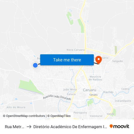 Rua Metralha, 120 to Diretório Acadêmico De Enfermagem Irmã Ruth - Faculdade ASCES map