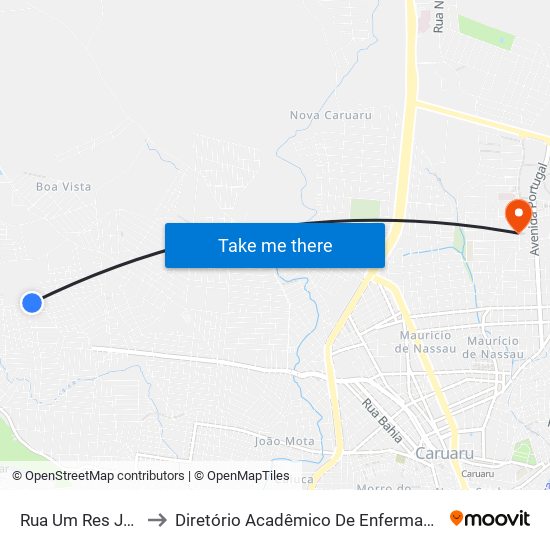 Rua Um Res Joao Batista, 342 to Diretório Acadêmico De Enfermagem Irmã Ruth - Faculdade ASCES map