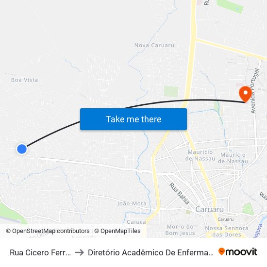 Rua Cicero Ferreira De Lima, 211 to Diretório Acadêmico De Enfermagem Irmã Ruth - Faculdade ASCES map