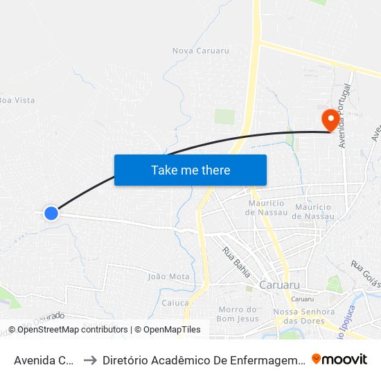 Avenida Caruaru, 950 to Diretório Acadêmico De Enfermagem Irmã Ruth - Faculdade ASCES map