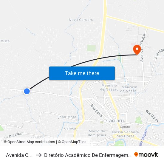 Avenida Caruaru, 520 to Diretório Acadêmico De Enfermagem Irmã Ruth - Faculdade ASCES map