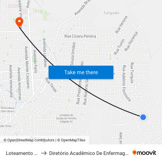 Loteamento Cidade Jardim to Diretório Acadêmico De Enfermagem Irmã Ruth - Faculdade ASCES map