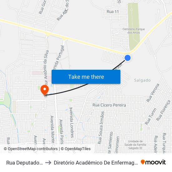 Rua Deputado Magalhaes, 91 to Diretório Acadêmico De Enfermagem Irmã Ruth - Faculdade ASCES map