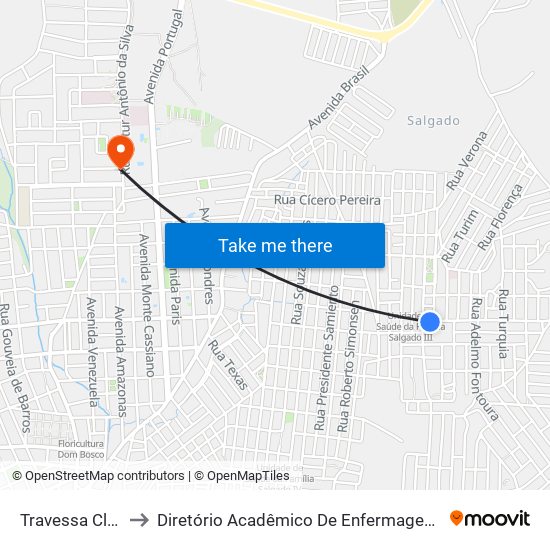 Travessa Clara Nunes, 3 to Diretório Acadêmico De Enfermagem Irmã Ruth - Faculdade ASCES map