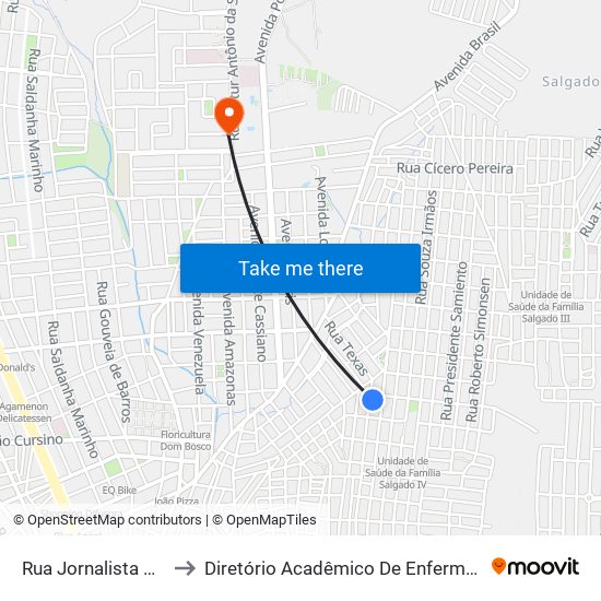 Rua Jornalista Nestor Moreira, 634 to Diretório Acadêmico De Enfermagem Irmã Ruth - Faculdade ASCES map