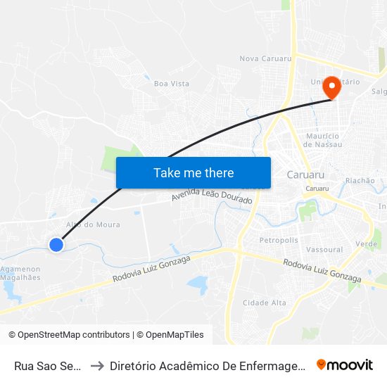 Rua Sao Sebastiao, 340 to Diretório Acadêmico De Enfermagem Irmã Ruth - Faculdade ASCES map