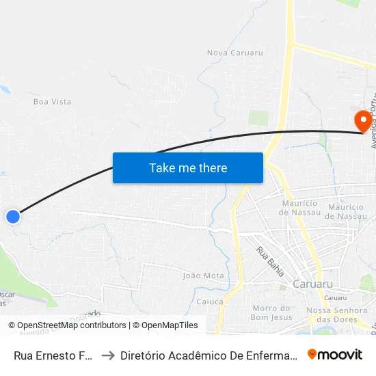 Rua Ernesto Ferreira Silva, 124 to Diretório Acadêmico De Enfermagem Irmã Ruth - Faculdade ASCES map