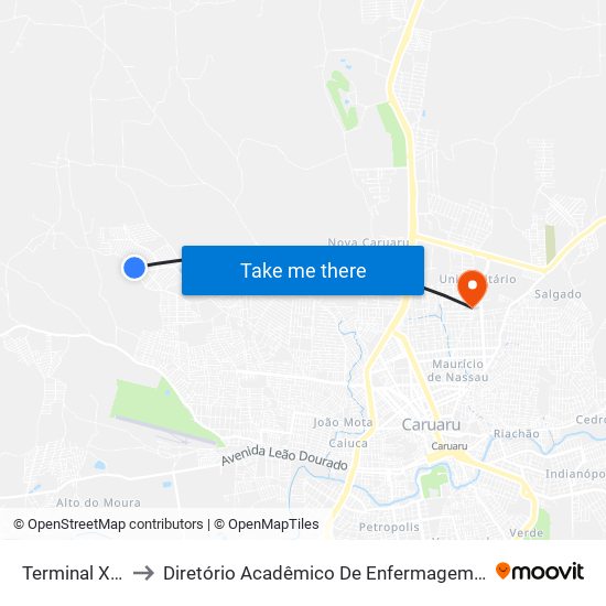 Terminal Xique Xique to Diretório Acadêmico De Enfermagem Irmã Ruth - Faculdade ASCES map