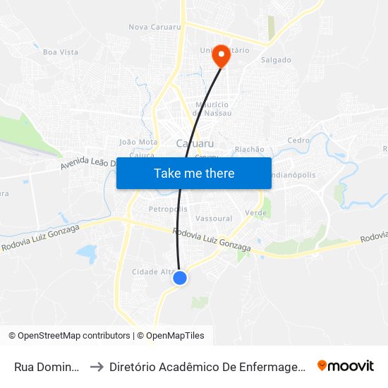 Rua Dominguinhos, S/N to Diretório Acadêmico De Enfermagem Irmã Ruth - Faculdade ASCES map