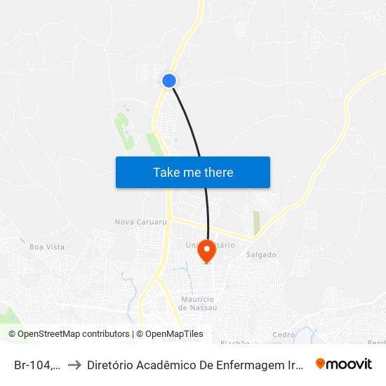 Br-104, 25610 to Diretório Acadêmico De Enfermagem Irmã Ruth - Faculdade ASCES map