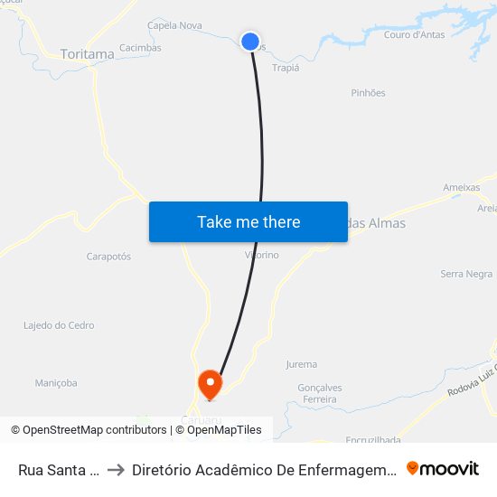 Rua Santa Luzia, 113 to Diretório Acadêmico De Enfermagem Irmã Ruth - Faculdade ASCES map